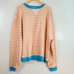 We The Free Classic Striped Oversized Crewneck Sweatshirt Latte Combo Women's L